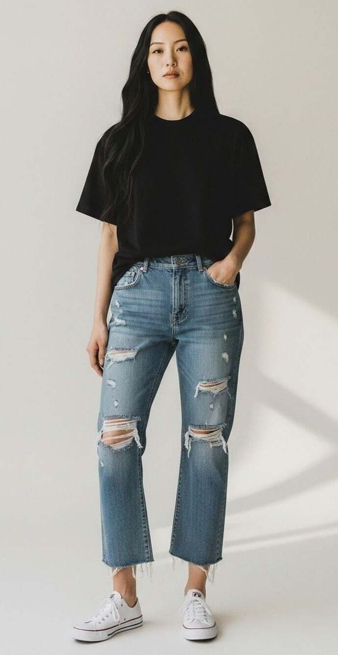 Zara The 90's Full Length Distressed Ripped Jeans Size 10
